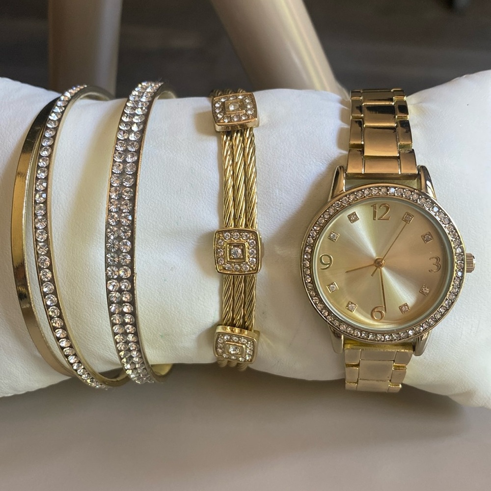 Gold Wrist watch & Bangles set